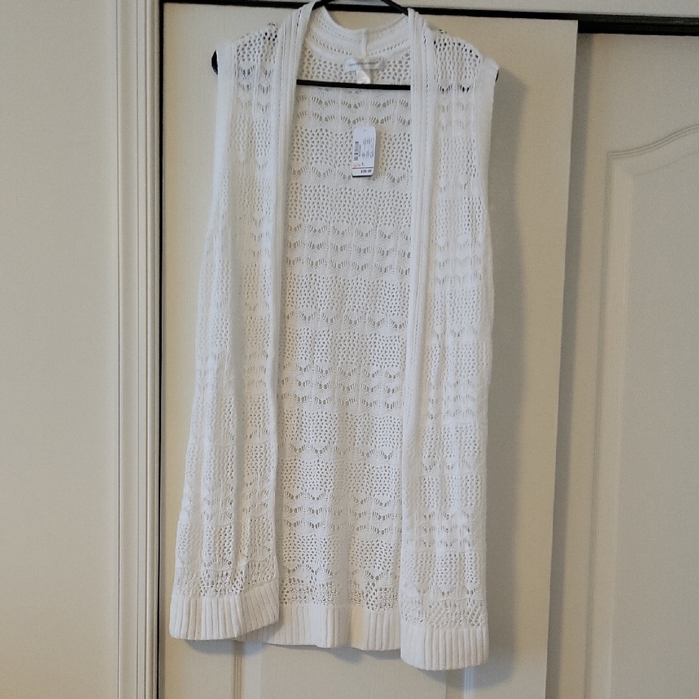 Christopher & Banks White Cardigan Sweater Lightweight Knit